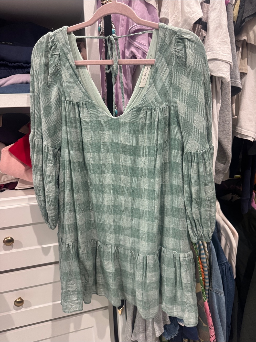 Mustard Seed Mint Green Plaid Mini Dress
